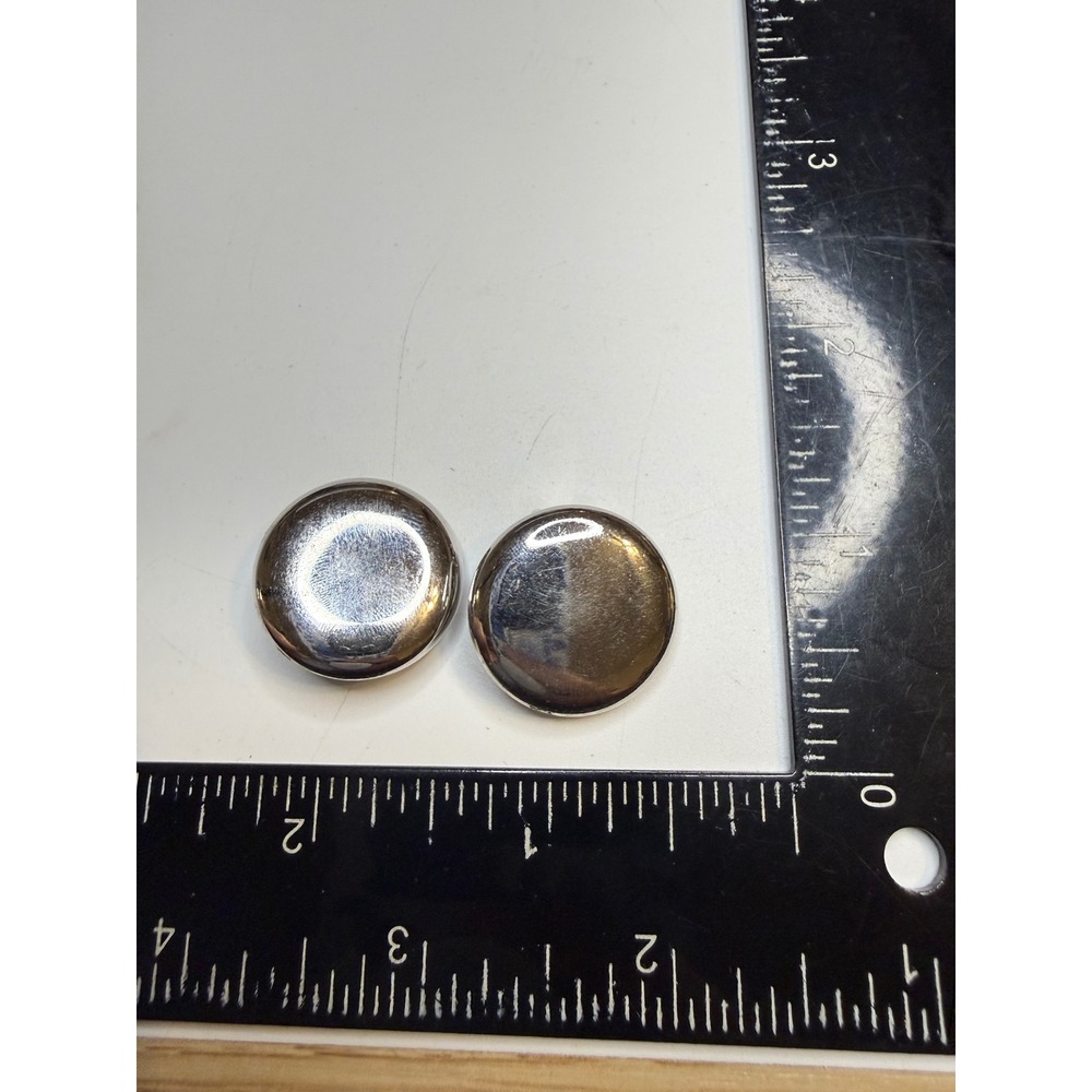 Coro Silver Tone Domed Button Clip On Earrings Vintage Signed Minimalist‎ Round